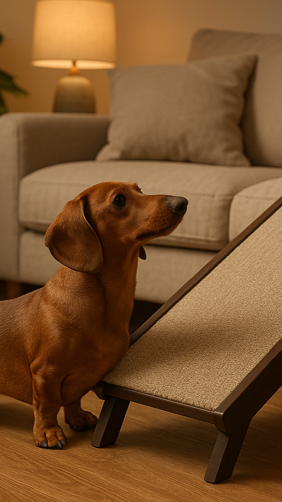 a daschund who needs a ramp to get on a couch because he has back issues